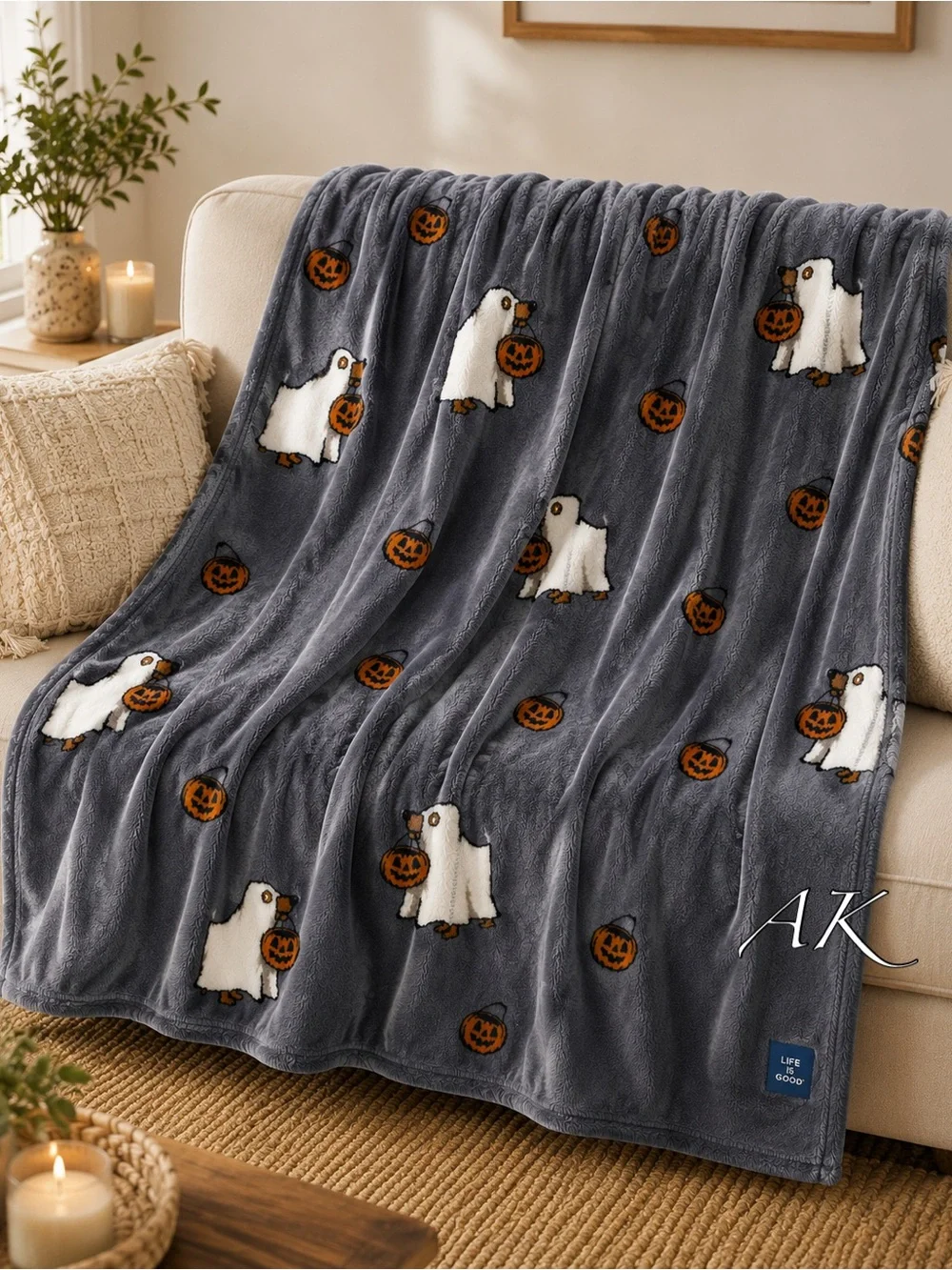 Life Is Good Dachshund Ghost Plush Halloween Throw Blanket 🐾 Doxie Wiener
